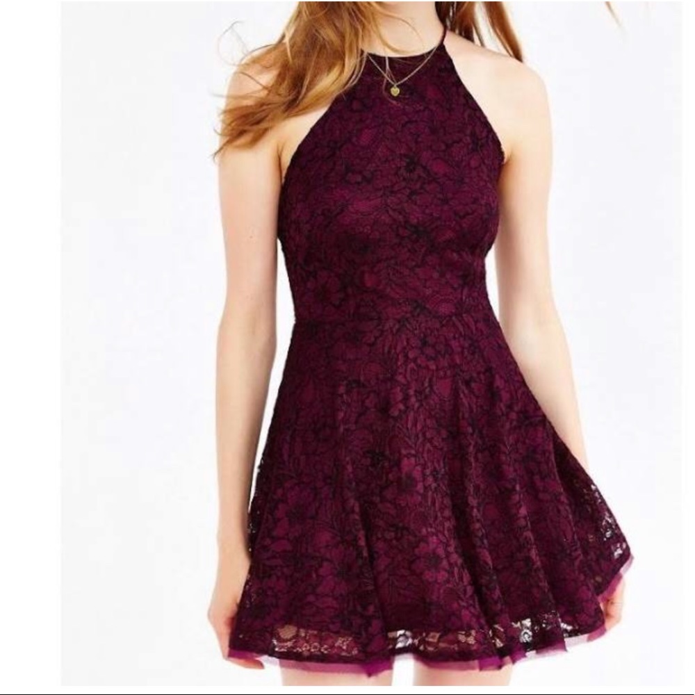 Kimchi Blue High Neck Lace Cocktail Dress